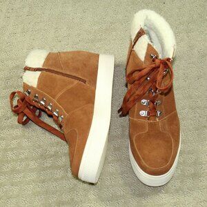 NWOT Steve Madden Wharton Women's 10 Cognac Suede Shearling Lace Up Sneaker Boot